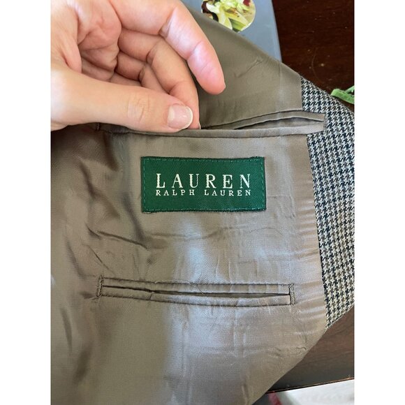 Lauren Ralph Lauren Mens Brown Houndstooth Blazer Size 42L Silk Wool Preppy - Picture 5 of 6